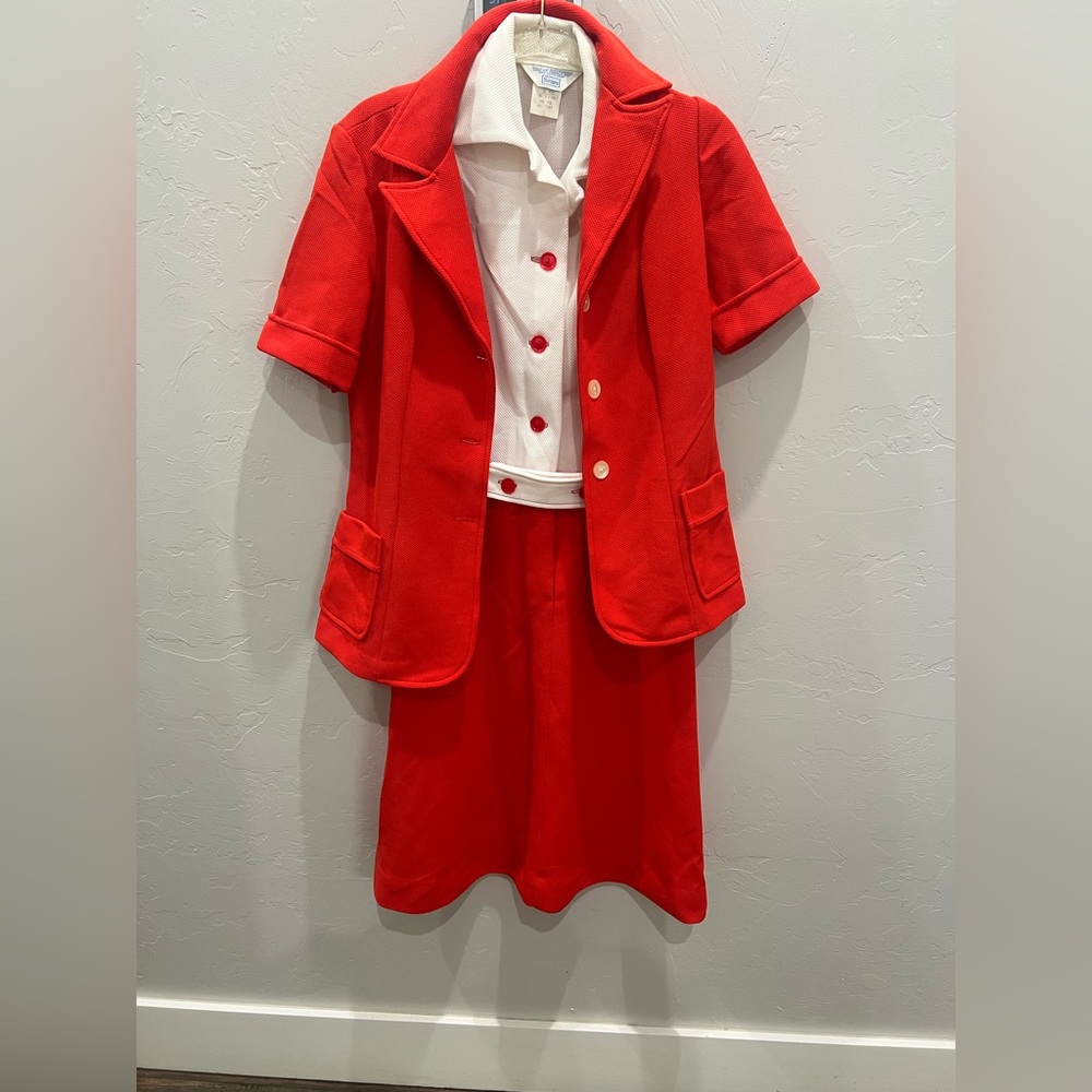 Sears Mid Mod Red And White Dress w/Matching Jacket VTG Retro Sz 12 Movie Prop - Picture 2 of 8